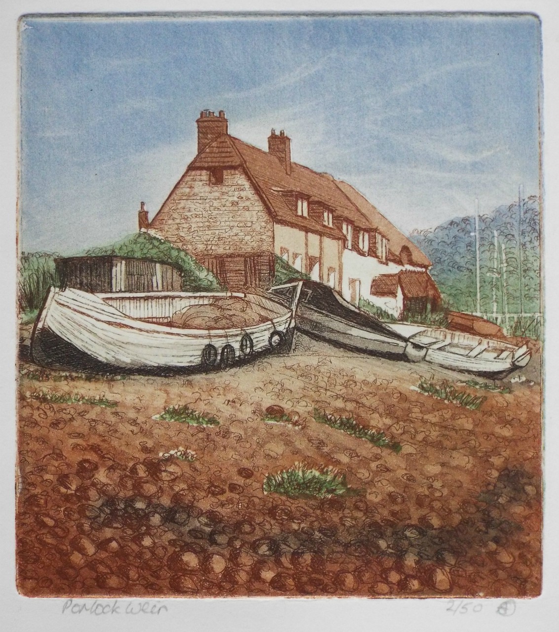 Etching with aquatint - Porlock Weir - Sleeman