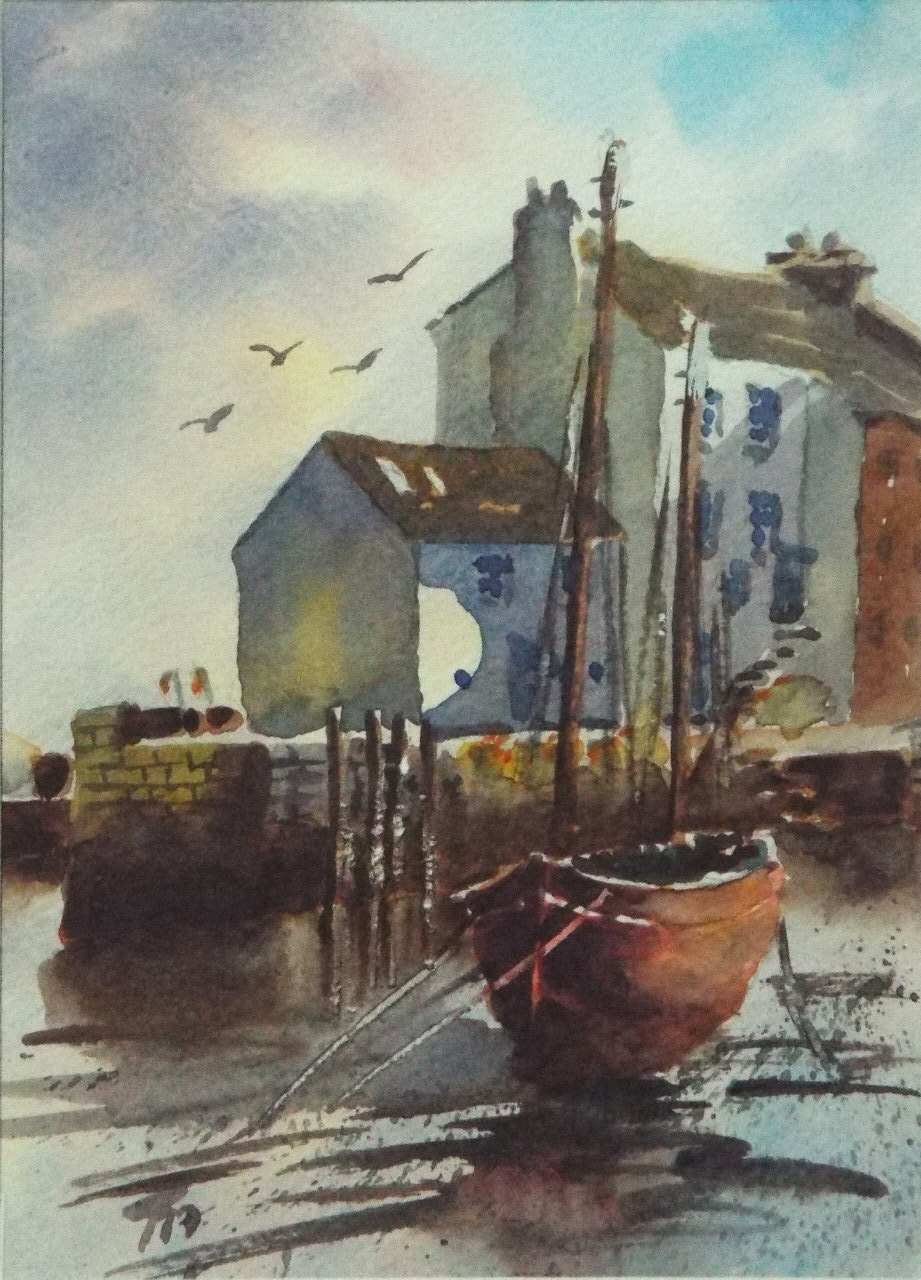 Watercolour - (Harbour side with boat)