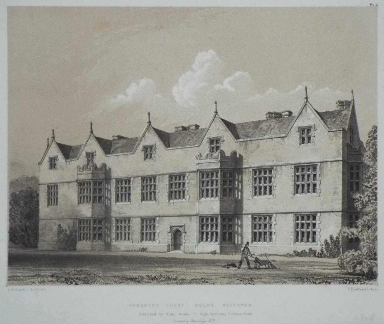 Lithograph - Chequers Court, Bucks, Restored. - Bedford