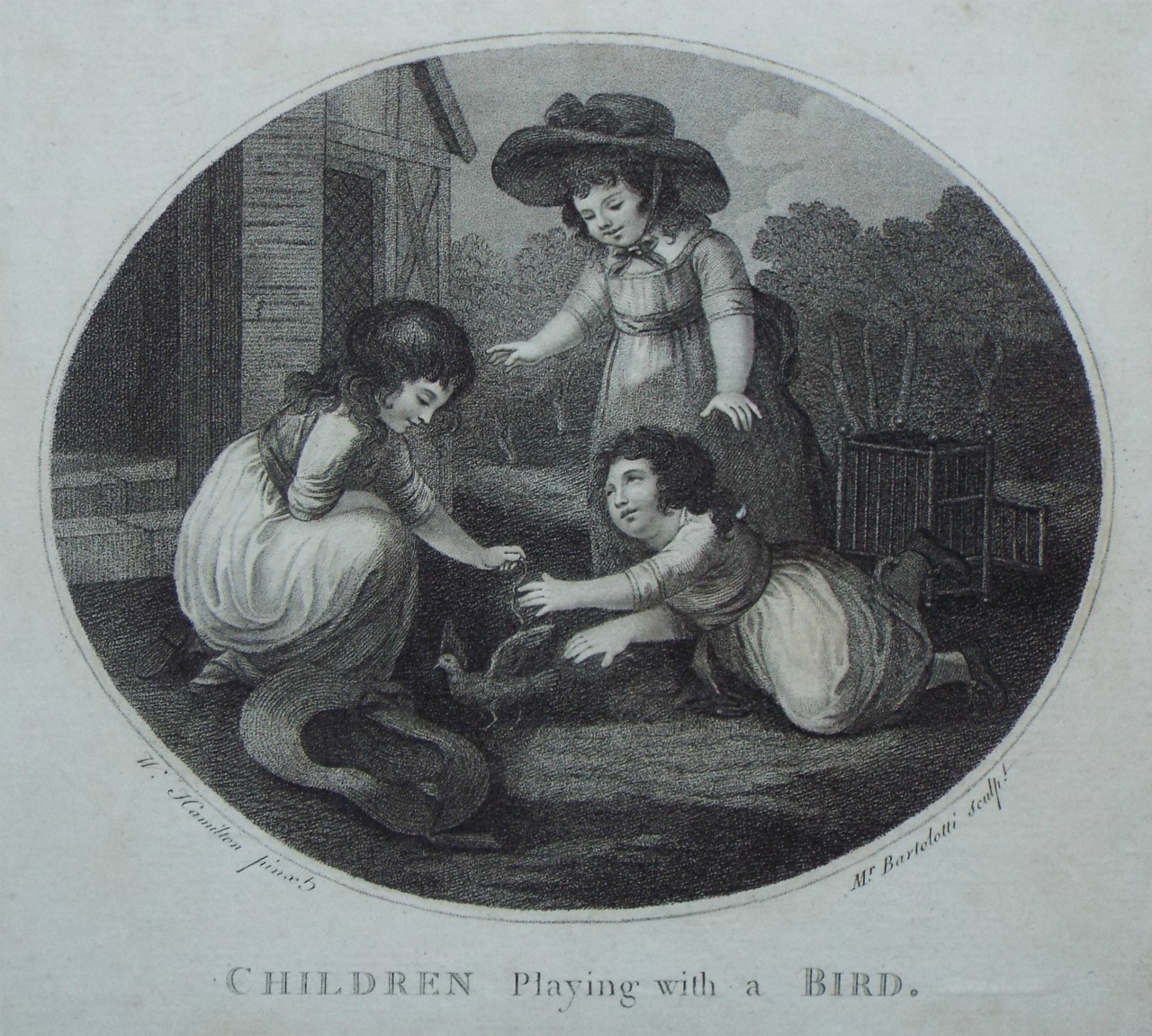 Stipple - Children Playing with a Bird. - Bartolozzi