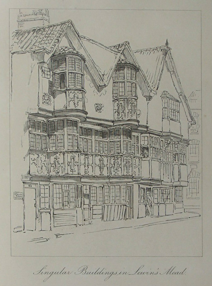 Etching - Singular Buildings in Lewin's Mead. - Skelton