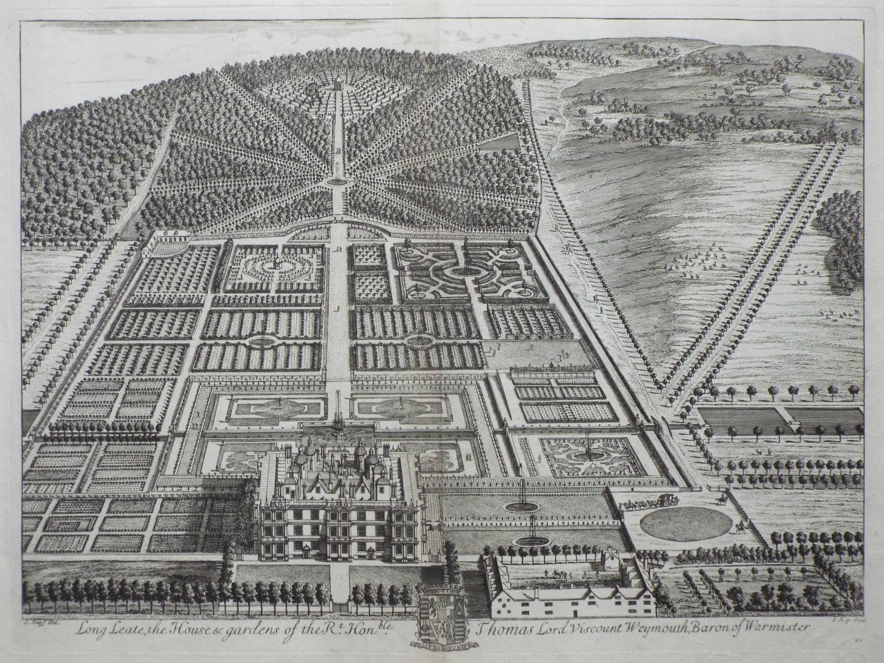 Print - Long Leate, the House & gardens of the Rt. Honble. Thomas Lord Viscount Weymouth, Baron of Warminster - Kip