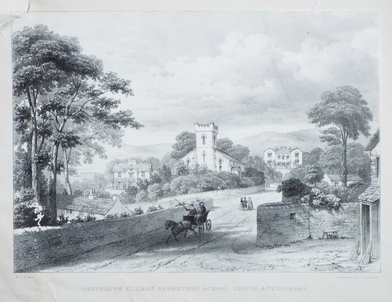 Lithograph - Casterton Clergy Daughters School, Chapel & Parsonage.