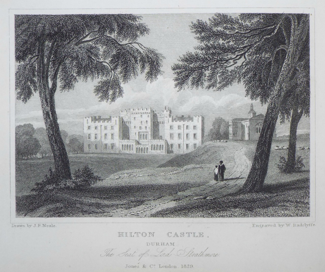 Print - Hilton Castle, Durham. The Seat of Lord Strathmore. - Radclyffe