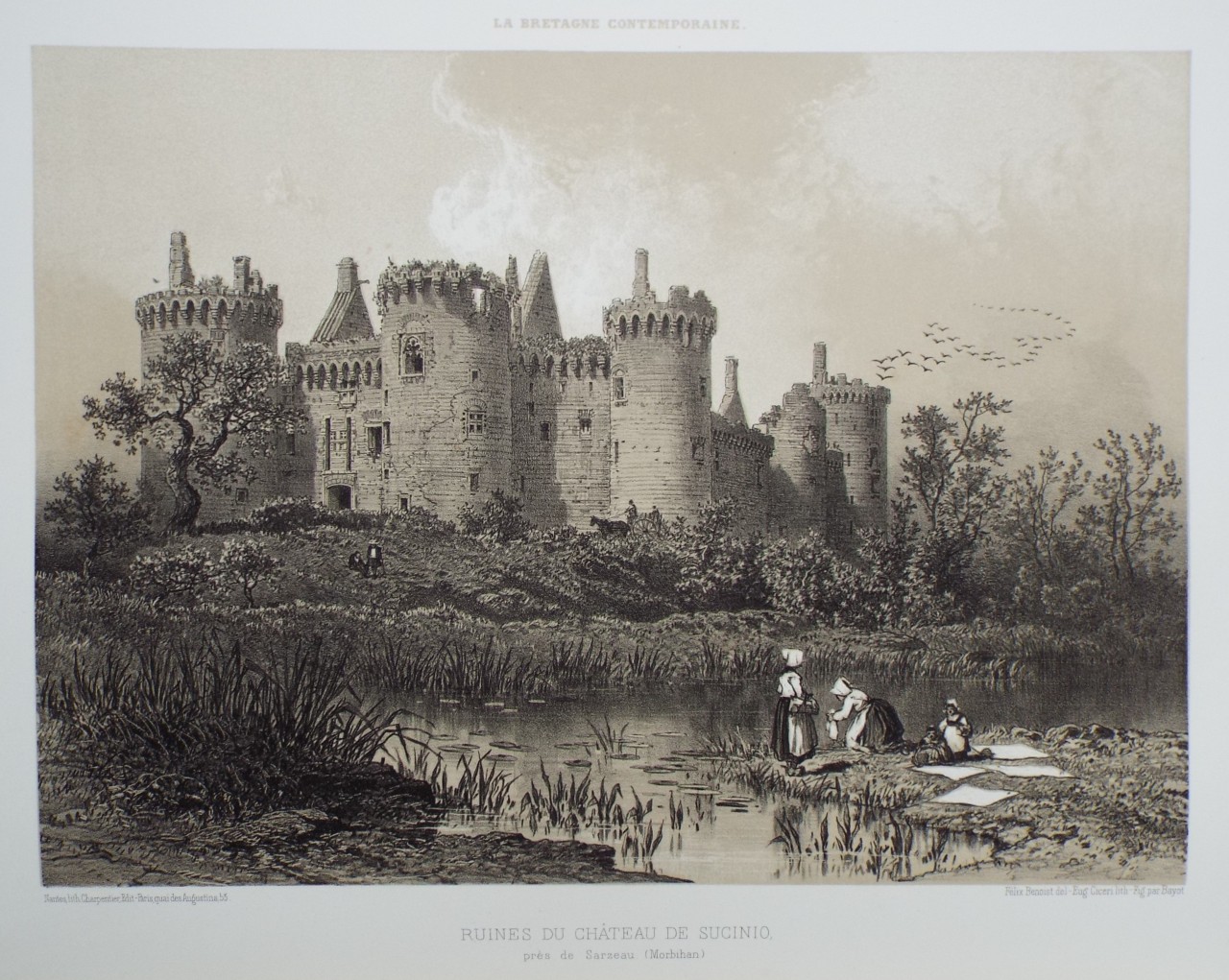 Lithograph - Ruines du Chateau de Sucinio pres de Sarzeau. (Morbihan) - Ciceri