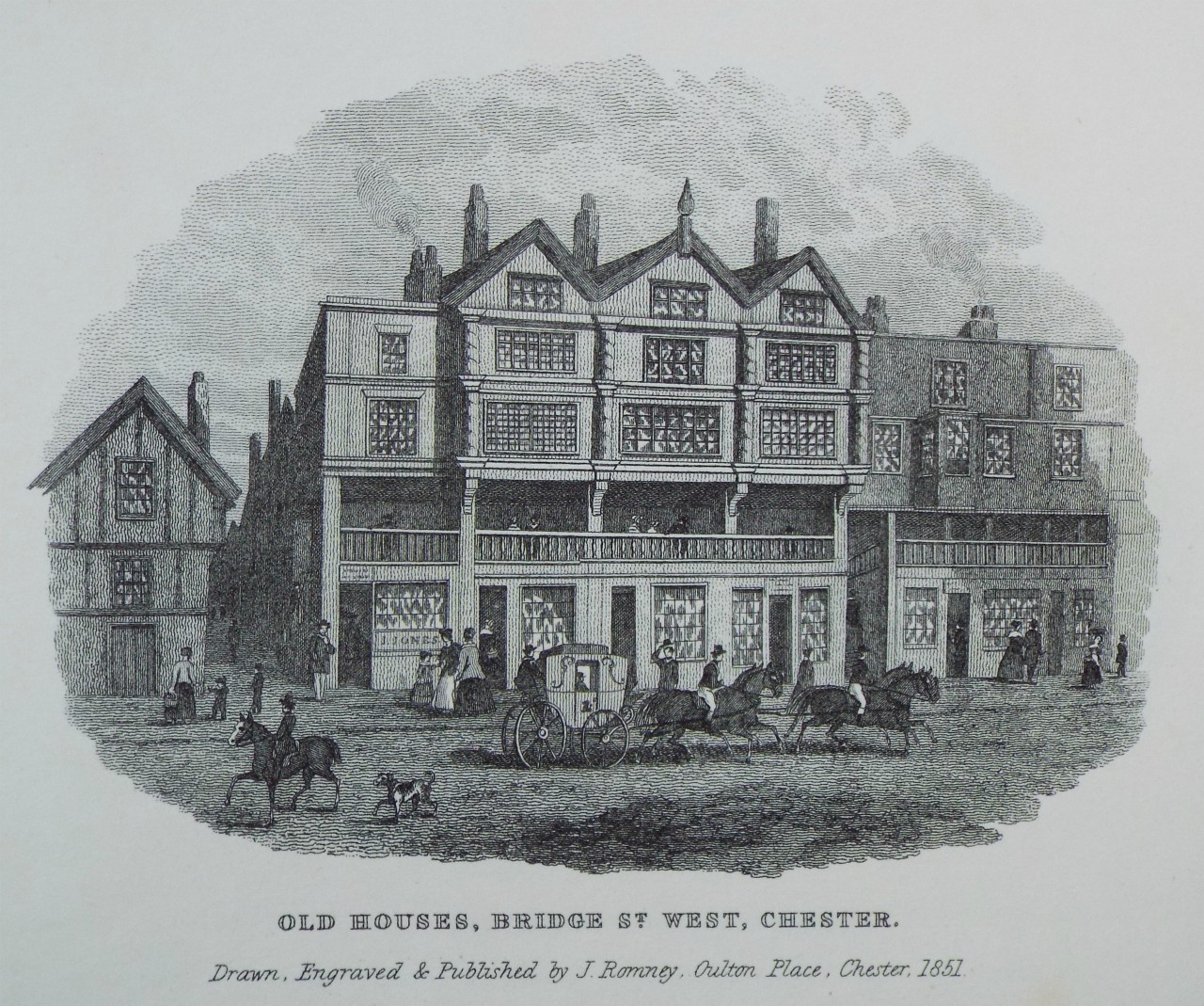 Print - Old Houses, Bridge St. West, Chester. - Romney