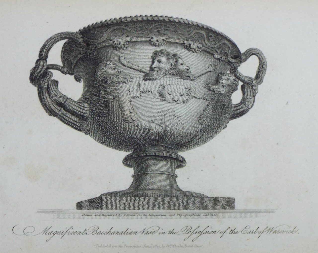 Print - Magnificent Bacchanalian Vase in the Possession of the Earl of Warwick. - Storer