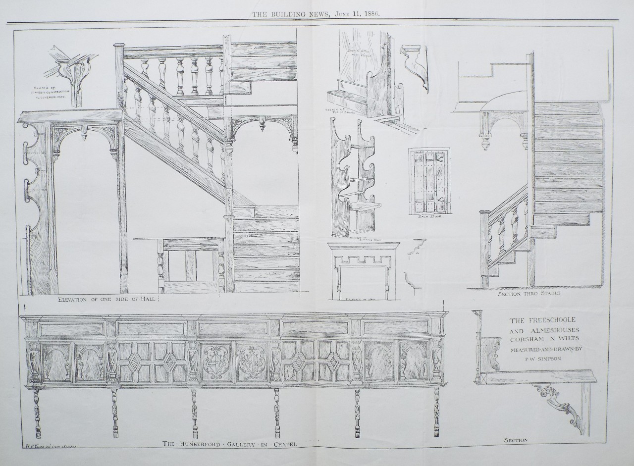 Photo-lithograph - The Freeschoole and Almeshouses Corsham N Wilts