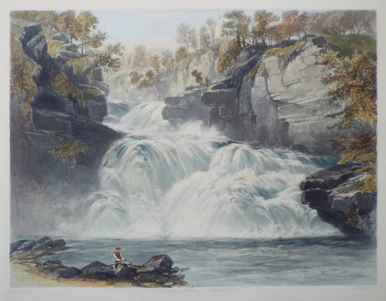 Lithograph - Corra Linn Falls of the Clyde. - 