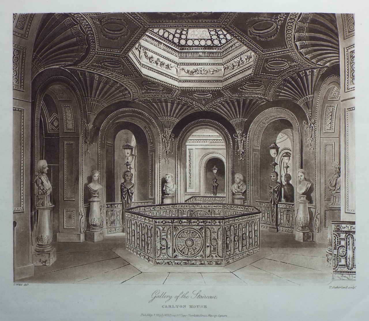 Aquatint - Gallery of the Staircase, Carlton House. - Sutherland