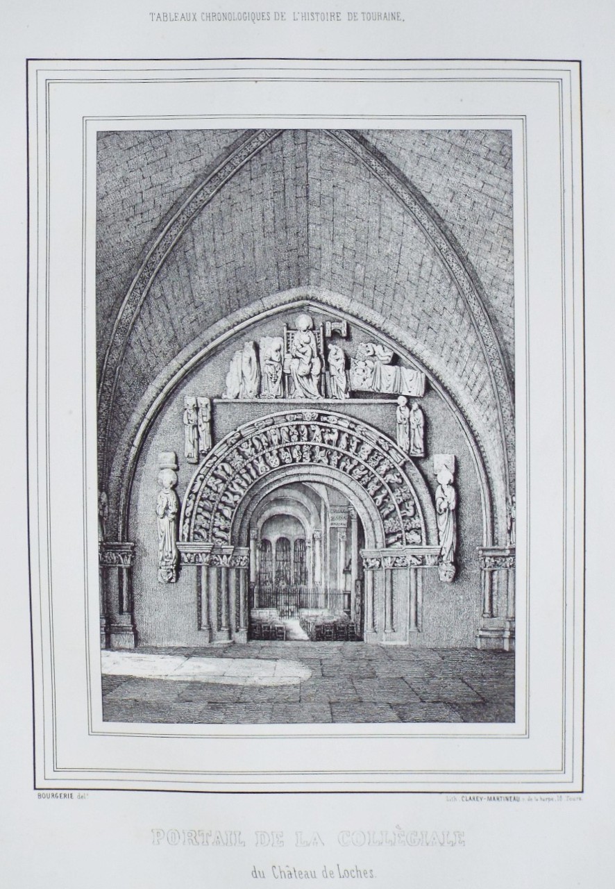 Lithograph - Portail de la Collegiale.