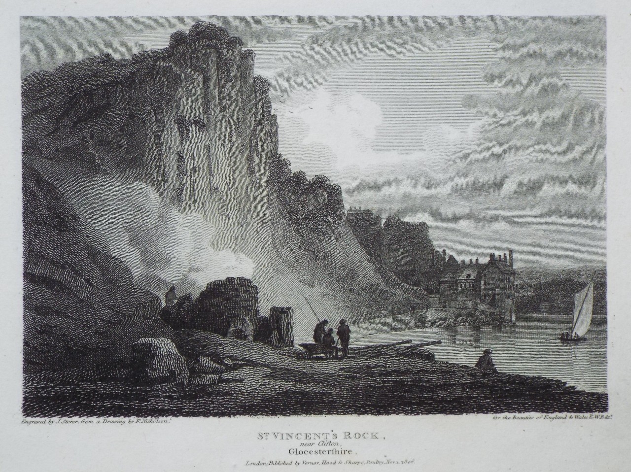 Print - St. Vincent's Rock, near Clifton, Glocesgtershire. - Storer