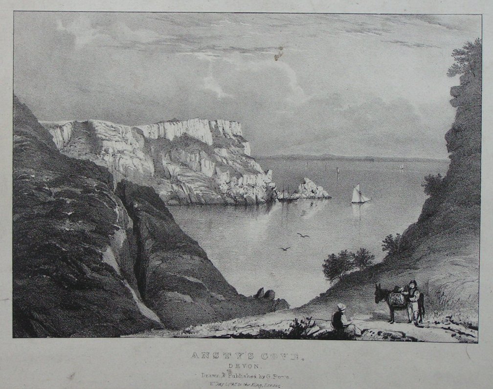 Lithograph - Ansty's Cove, Devon - Rowe