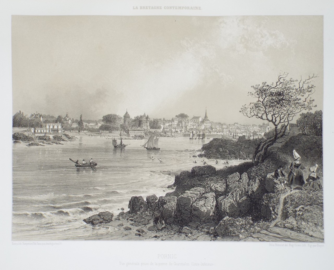 Lithograph - Pornic. Vue generale prise de la pointe de Gourmalon (Loire-Inferieure) - Ciceri