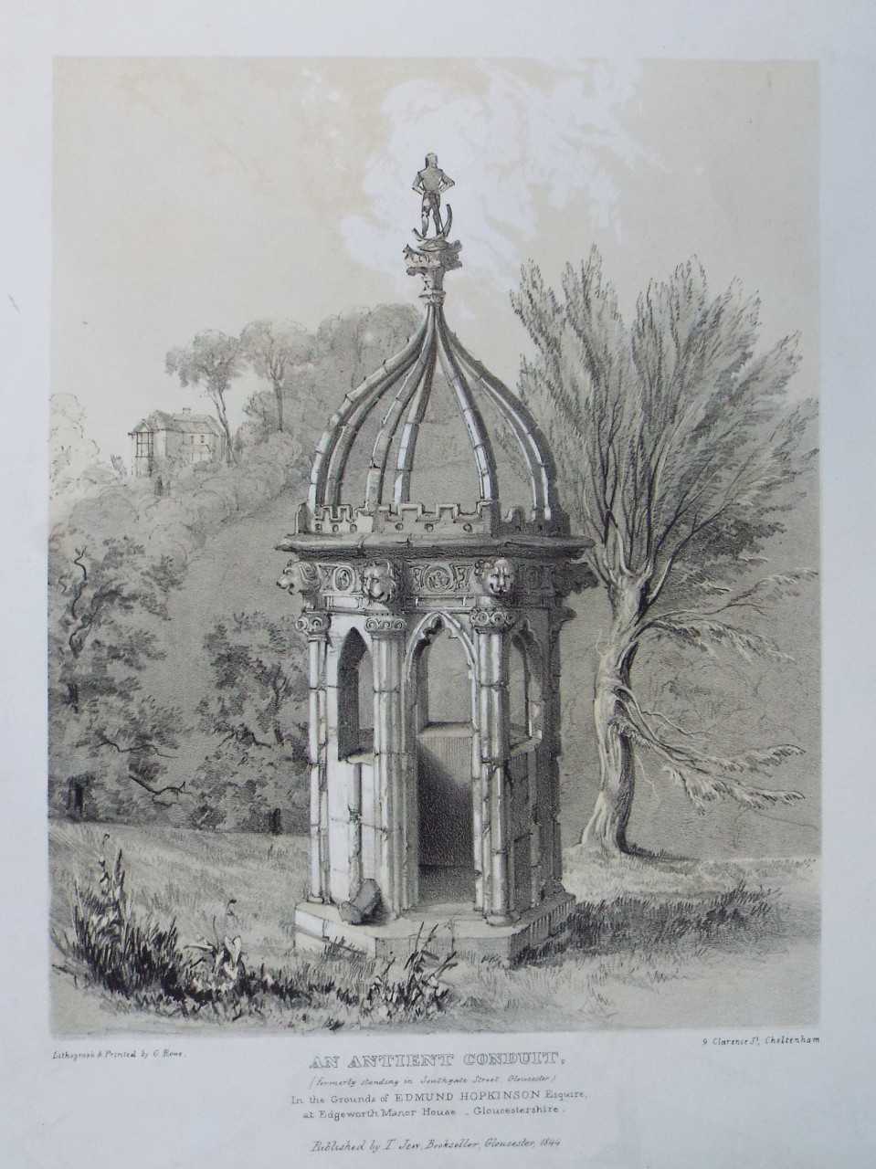 Lithograph - An Antient Conduit, (formerly standing in Southgate Street Gloucester) In the Grounds of Edmund Hopkinson Esquire, at Edgeworth Manor House Gloucestershire. - Rowe