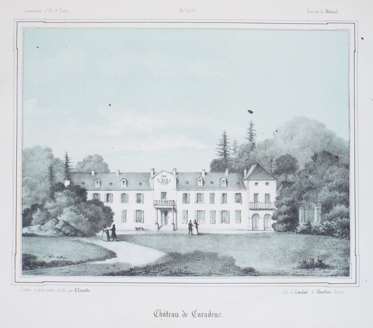 Lithograph - Chateau de Caradeuc. - Lorette