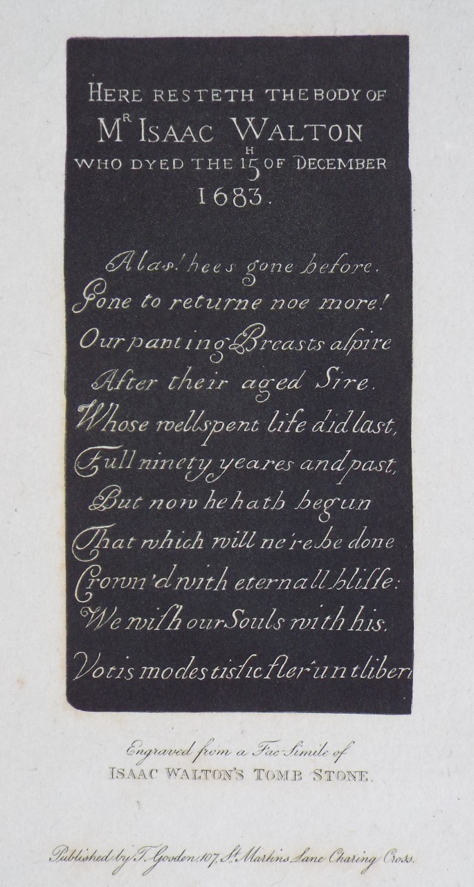 Print - Here Resteth the Body of Mr Isaac Walton who Dyed the 15th December 1683.