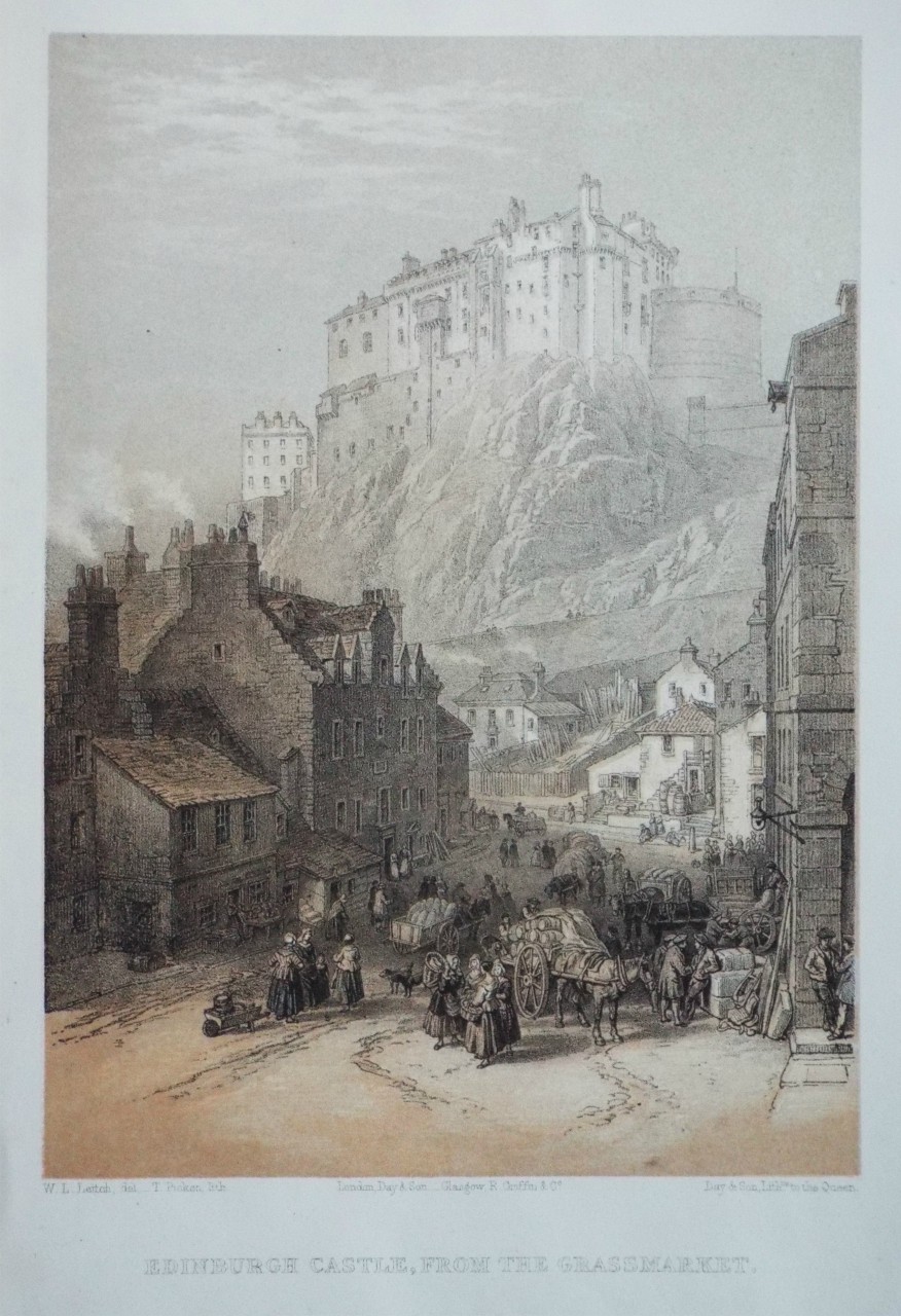 Lithograph - Edinburgh Castle, from the Grassmarket. - Picken