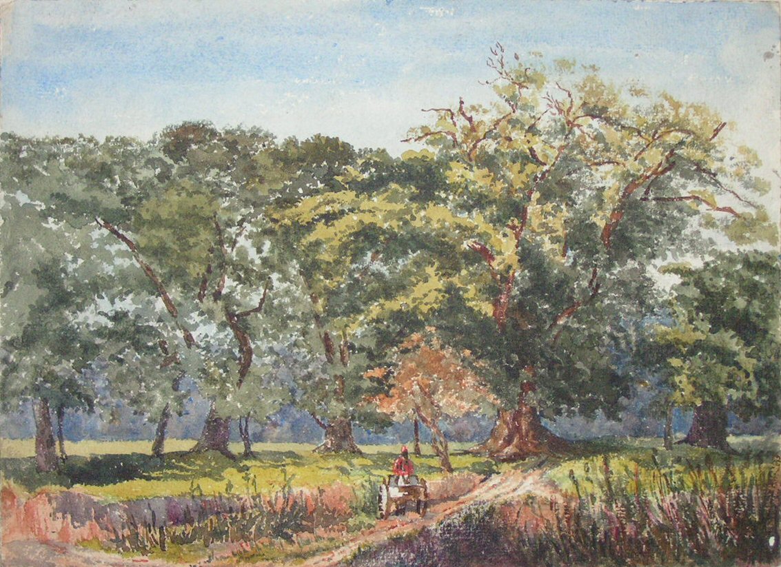 Watercolour - Lane, cart, trees / River landscape