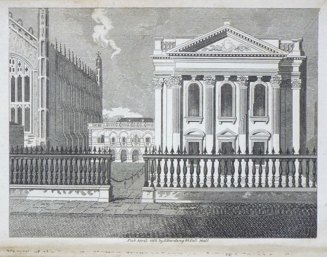 Print - View of the Senate House, Public Library, and King's College Chapel.
