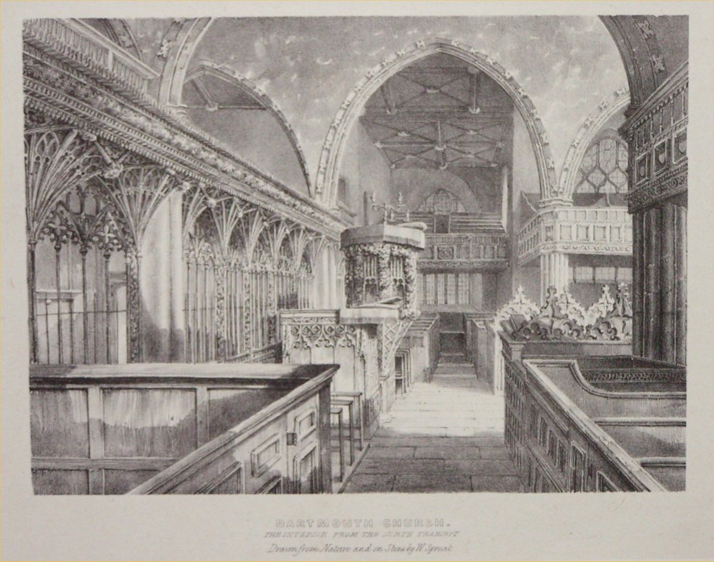 Lithograph - Dartmouth Church. The Interior from the North Transept - Spreat