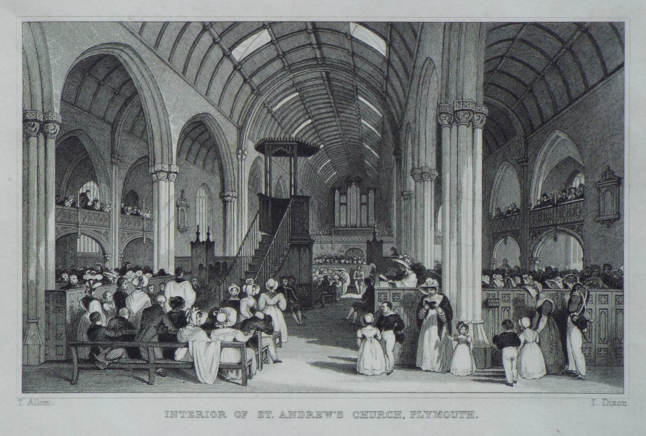 Print - Interior of St. Andrew's Church, Plymouth. - Dixon