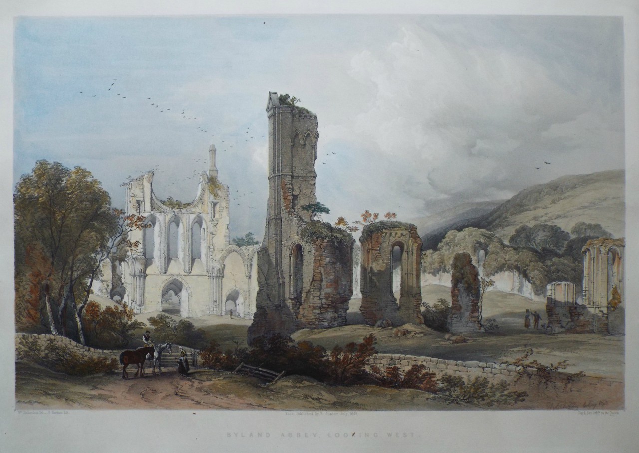 Lithograph - Byland Abbey looking West - Hawkins