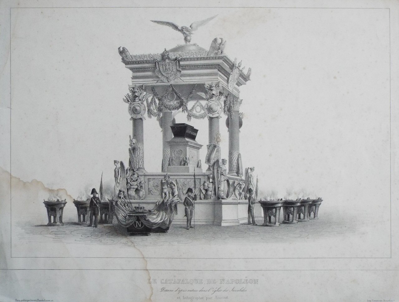 Lithograph - Le Catafalque de Napoleon dessine d'ares nature dans l'Eglise des Invalides - Adam