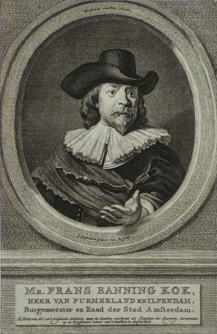 Print - Mr. Frans Banning Kok, Heer van Purmerland en Ilpendam, Bergemeester en Raad der Stad Amsterdam. - Houbraken