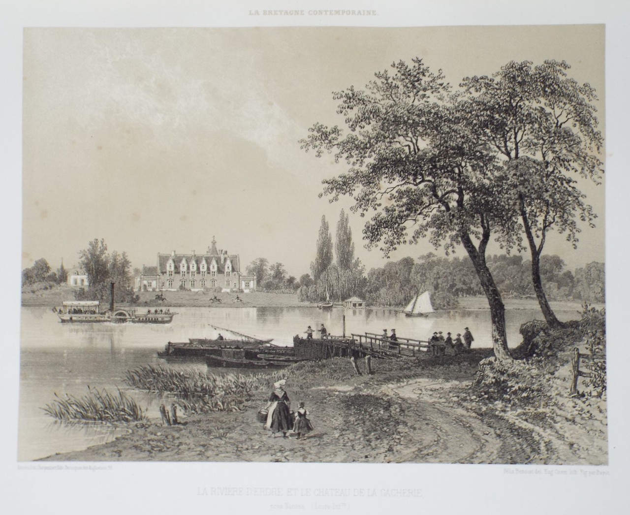 Lithograph - La Riviere d'Erdre et le Chateau de la Gacherie, pres Nantes. (Loire-Infre) - Ciceri