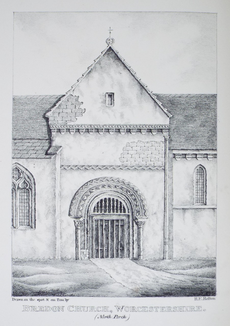 Zinc Lithograph - Bredon Church, Worcestershire. (North Porch) - Relton