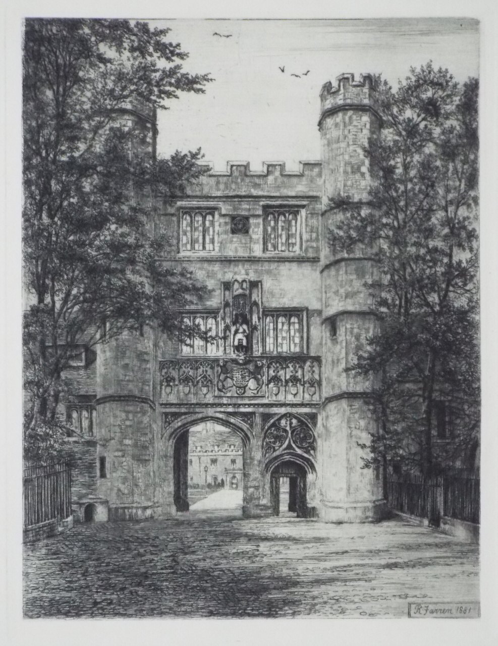 Etching - Great Gate, Trinity College Cambridge. - Farren