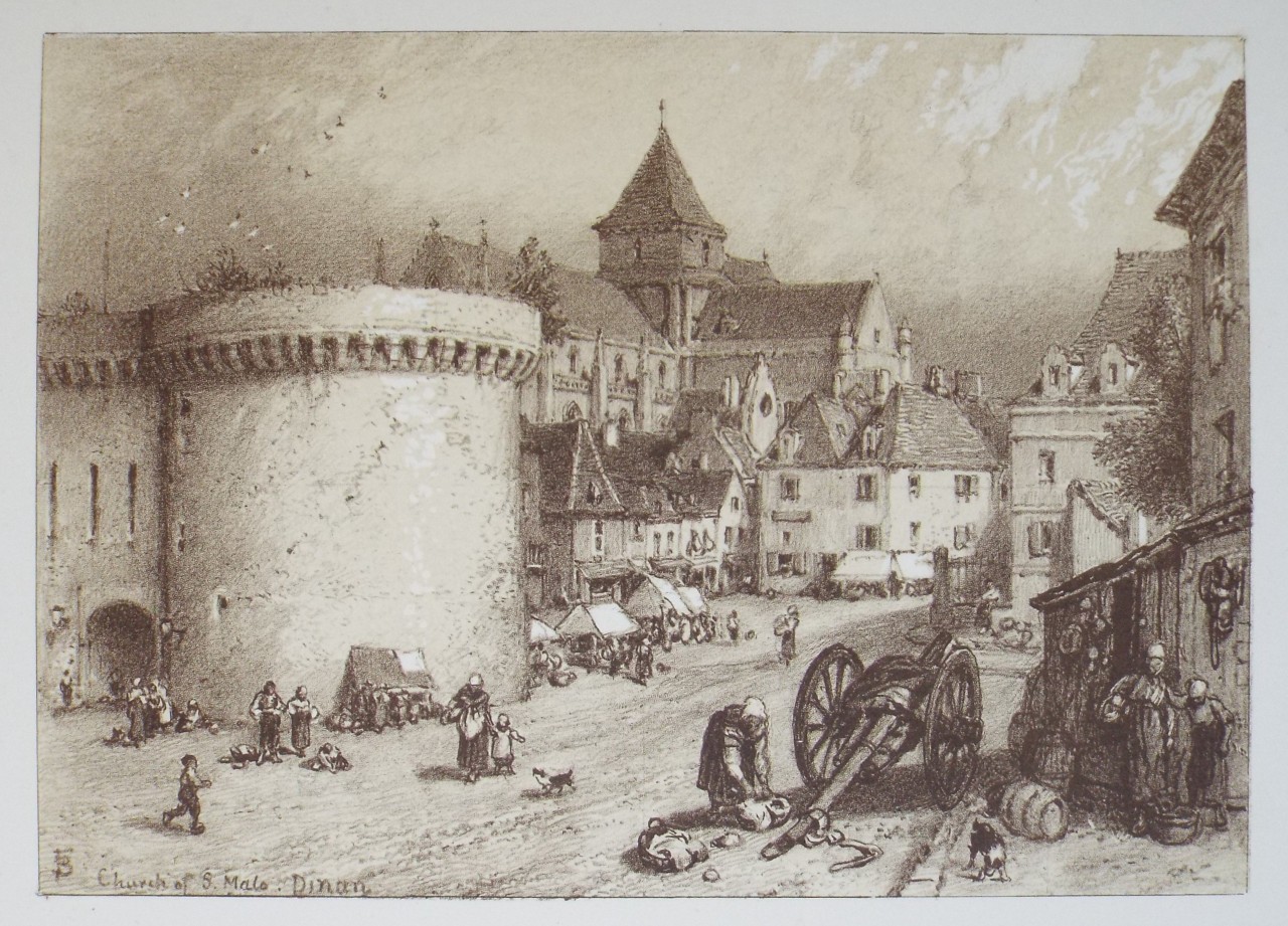 Lithograph - Church of St. Malo, and Brest Gate. Dinan. - Foster