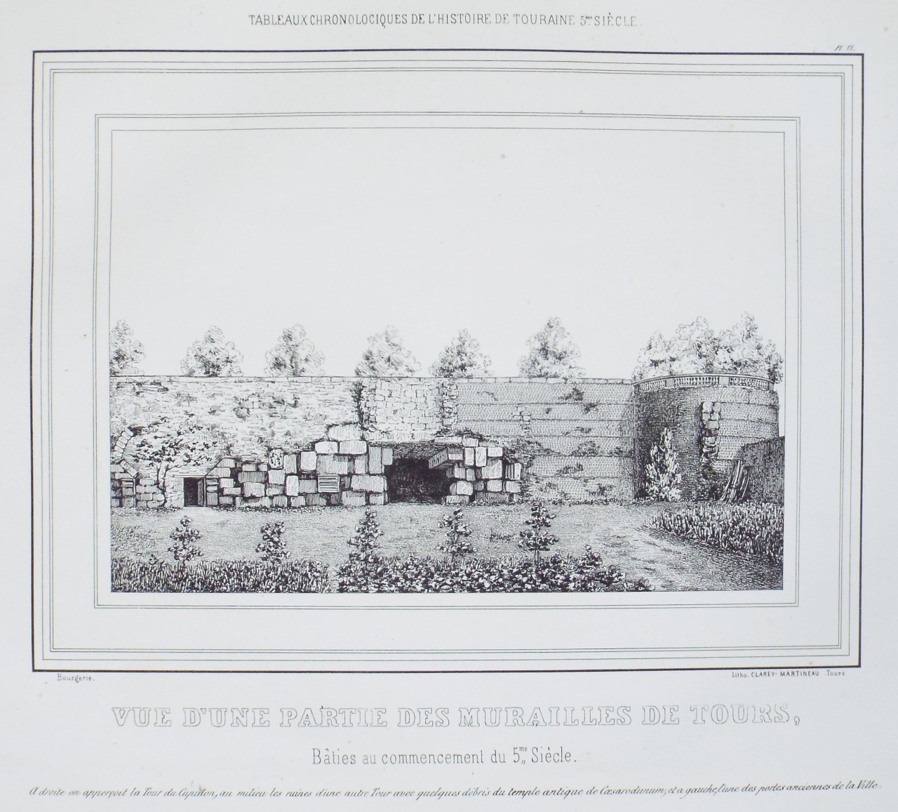 Lithograph - Vue d'une partie des Murailles de Tours.