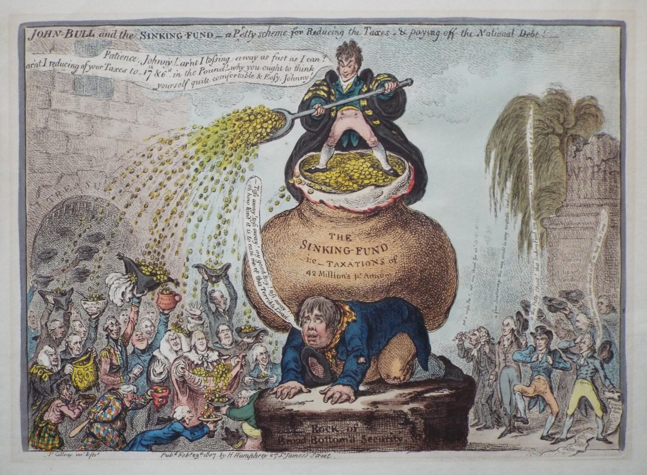 Etching - John-Bull and the Sinking-Fund - a Petty scheme for Reducing the Taxes - & paying off the National Debt!
