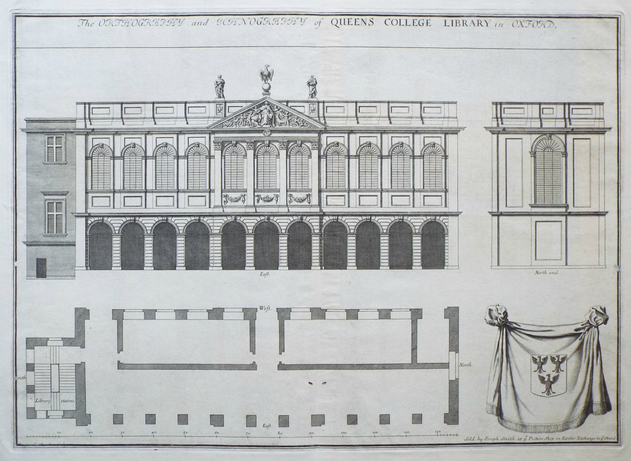 Print - The Orthography and Ichnography of Queens College Library in Oxford. - Burghers