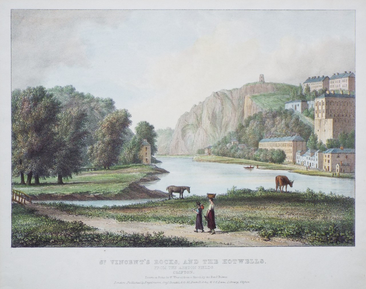 Lithograph - St. Vincent's Rocks, and the Hotwells. From the Ashton Fields Clifton.