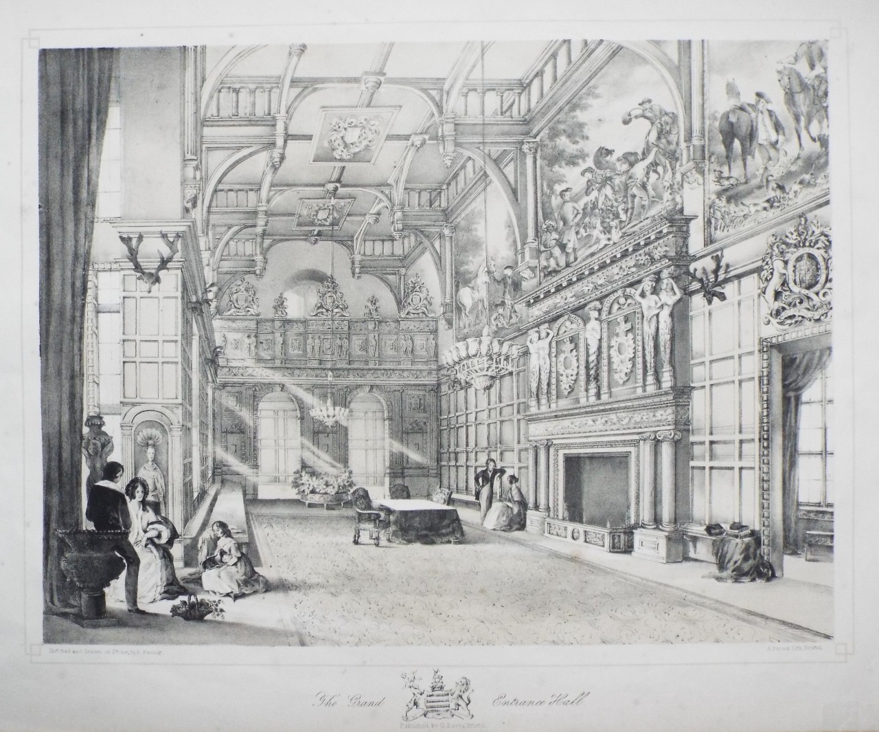 Lithograph - The Grand Entrance Hall. - Pocock