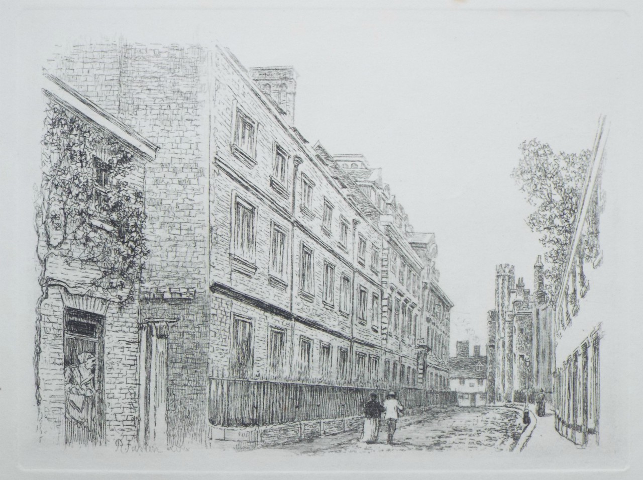 Etching - St. Catherine's College, the Front from Queens' Lane - Farren