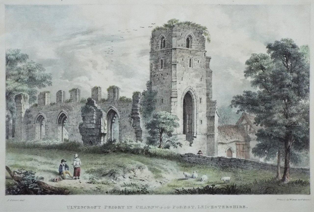 Lithograph - Ulverscroft Priory in Charnwood Forest, Leicestershire.