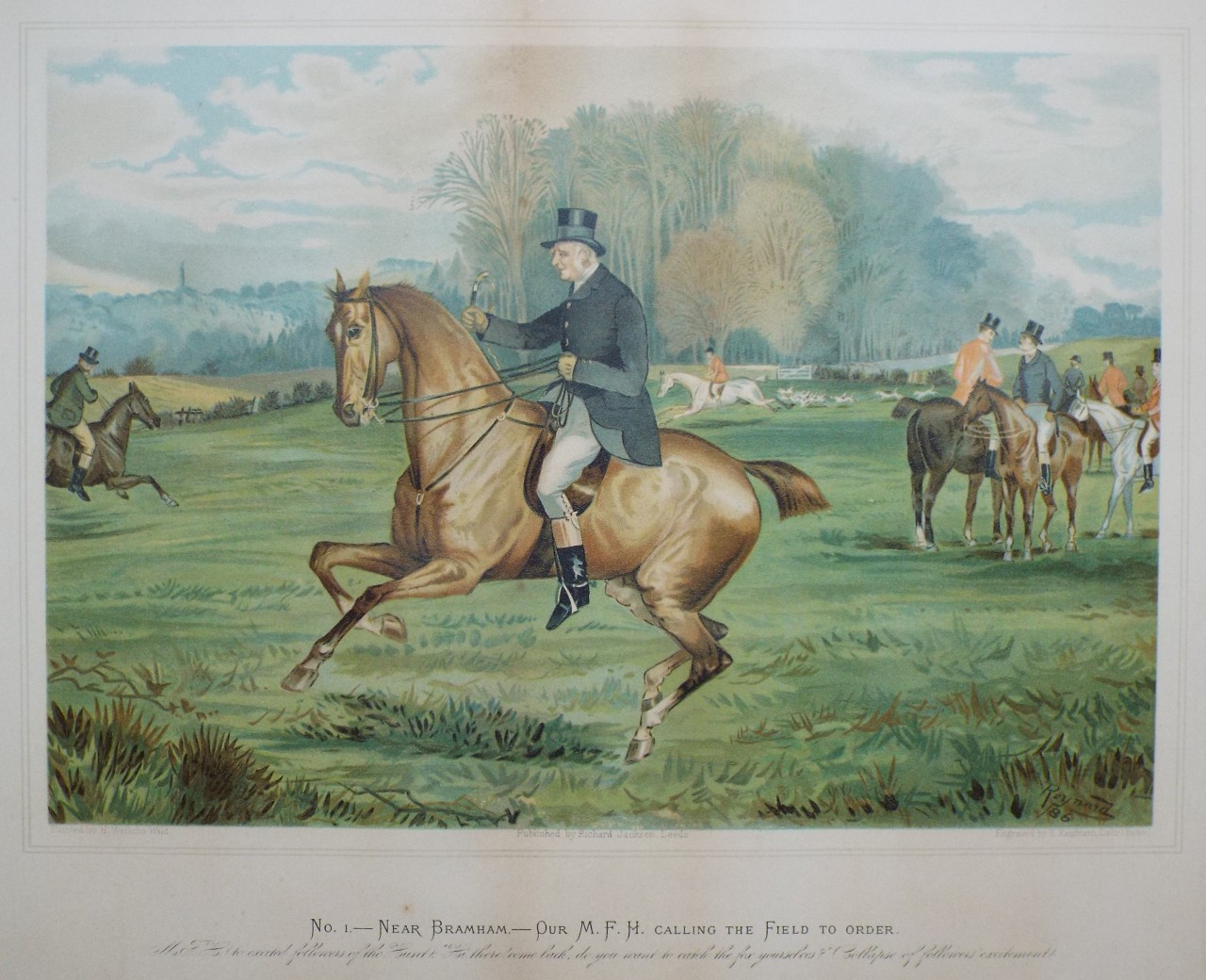 Chromo-lithograph - No. 1. - Near Bramham. - Our M. F. H. calling the Field to Order. - Kaufman