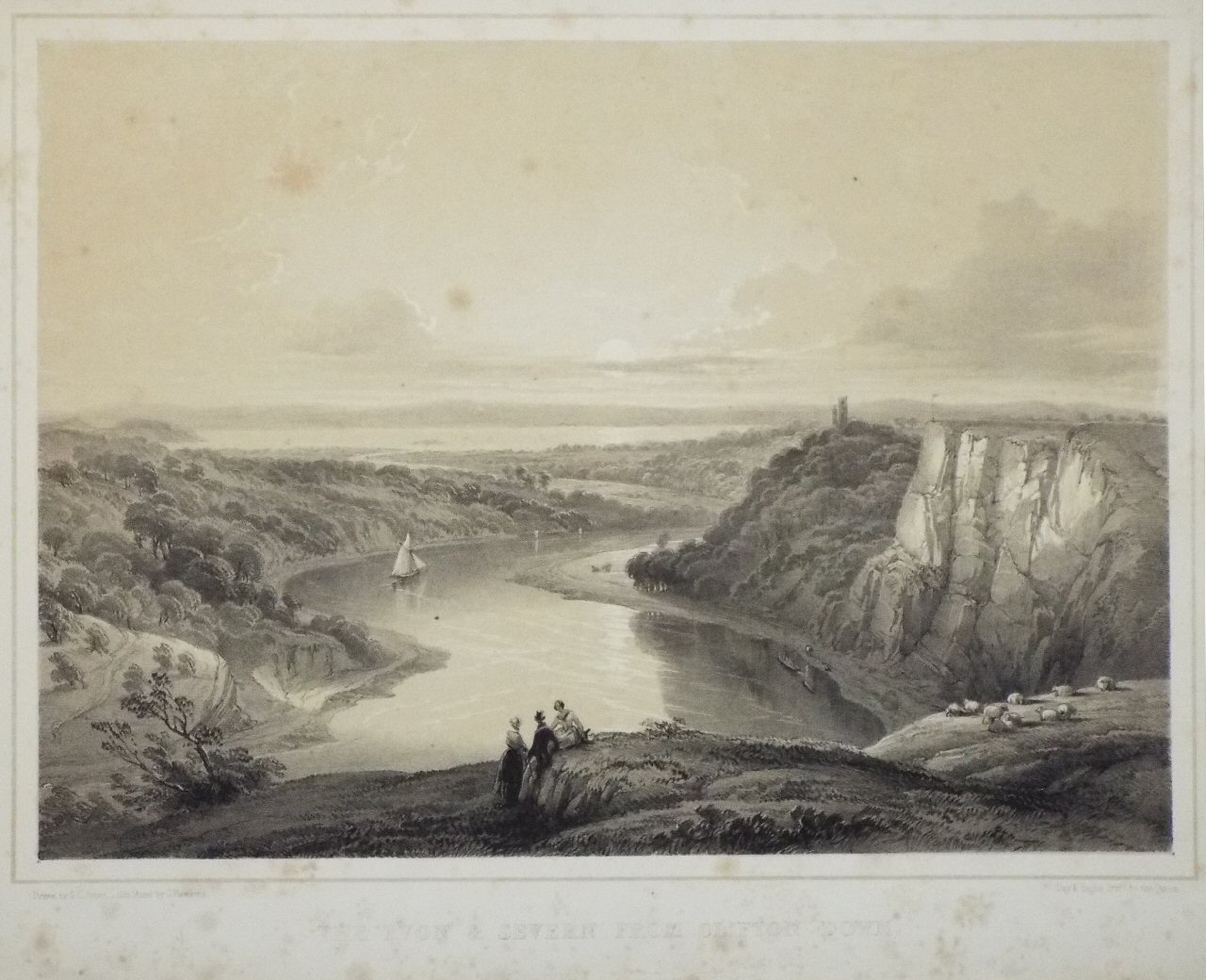 Lithograph - The Avon & Severn from Clifton Down. - Hawkins