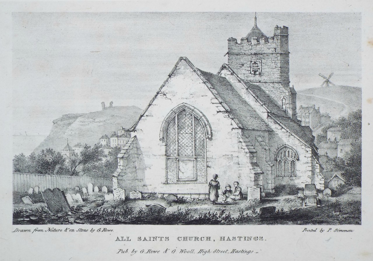 Lithograph - All Saints Church, Hastings. - Rowe