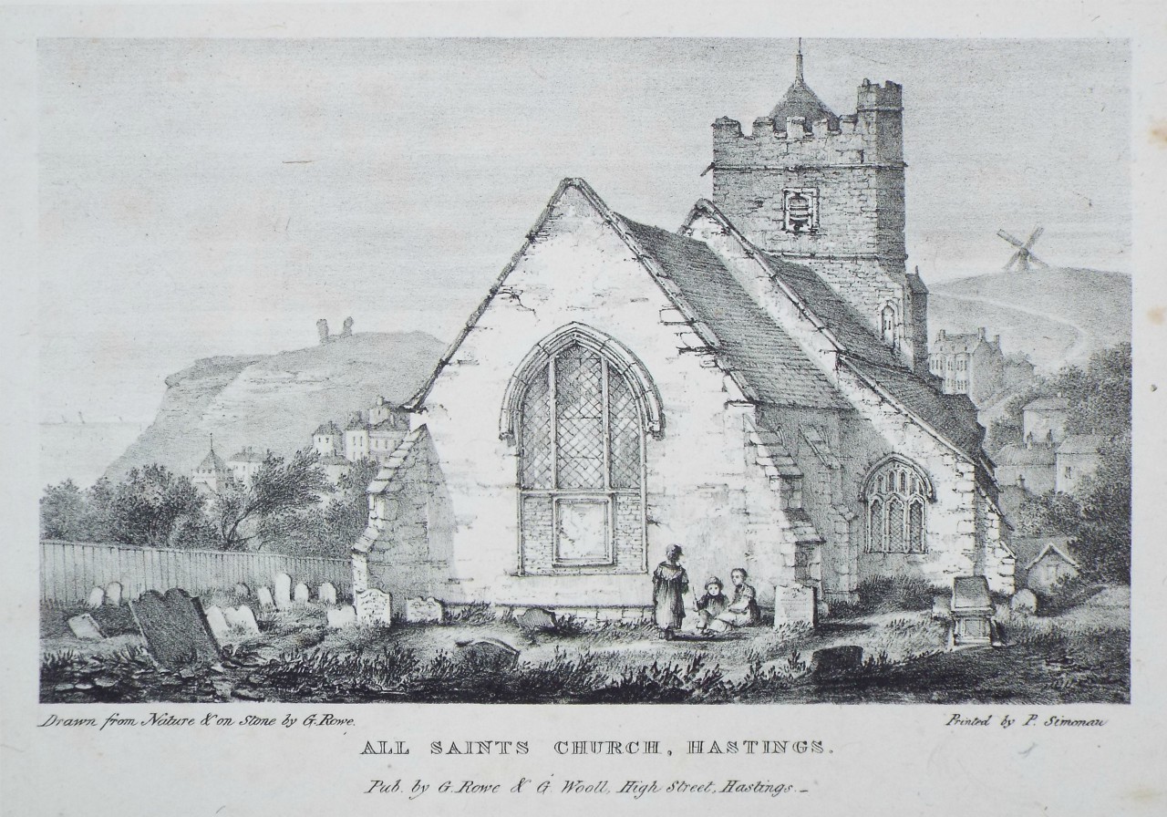 Lithograph - All Saints Church, Hastings. - Rowe
