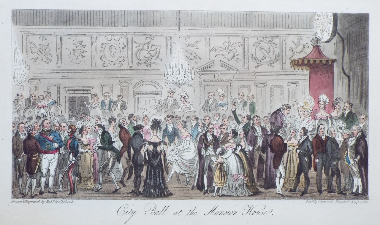 Aquatint - City Ball at Mansion House. - Cruikshank