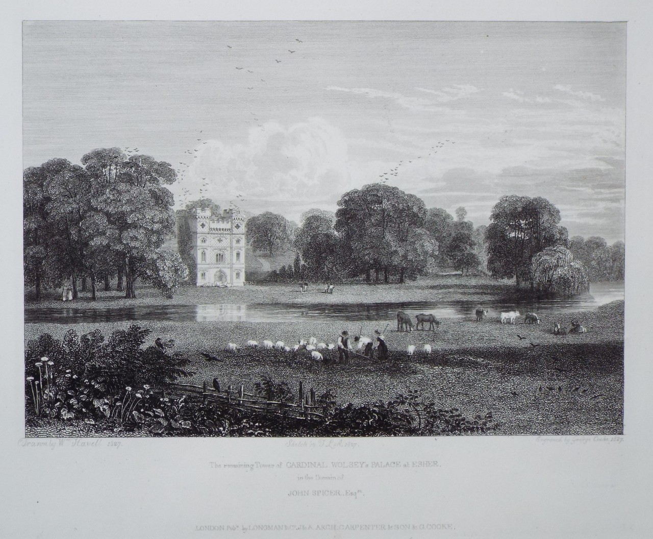 Print - The Remaining Tower of Cardinal Wolsey's Palace at Esher. In the domain of John Spicer Esqr. - Cooke