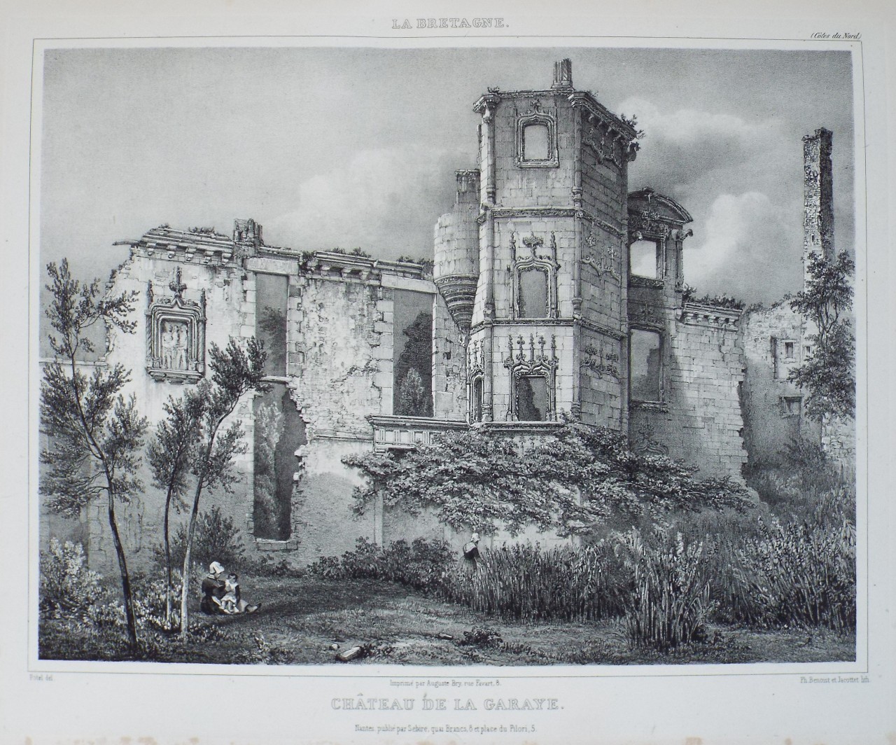 Lithograph - Chateau de la Garraye,