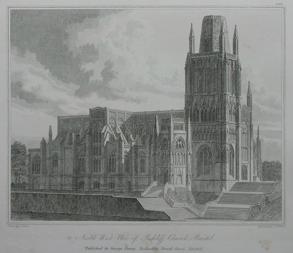 Etching - North West View of Redcliff Church, Bristol. - Skelton