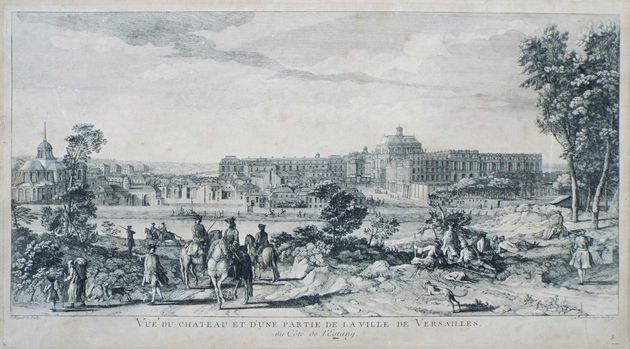 Print - Vue du Chateau et d'une Partie de la Ville de Versailles.Versailles. du Cote de l'Sstang. - Rigaud