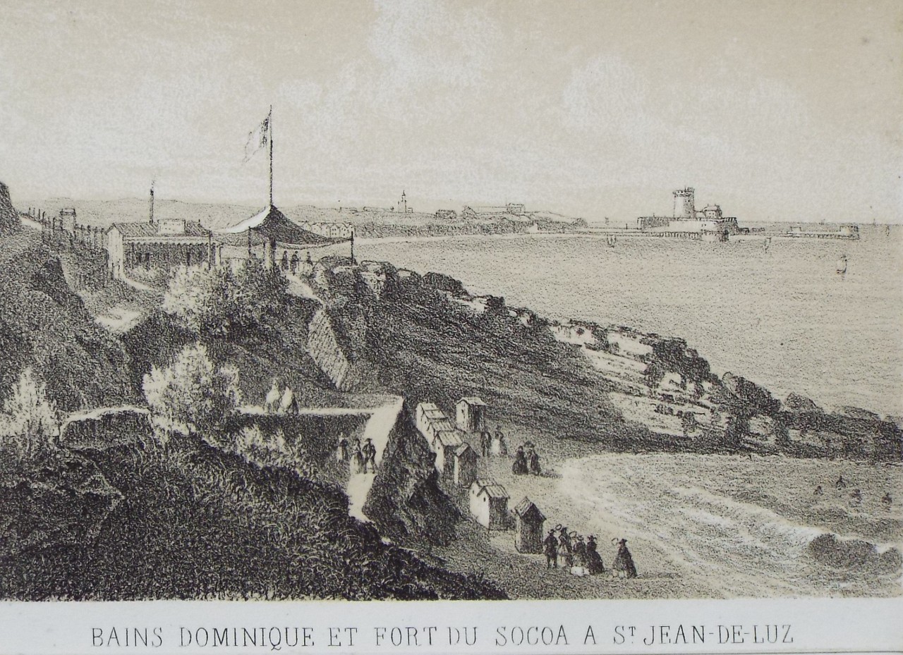 Lithograph - Bains Dominique et Fort du Socoa a St. Jean-de-Luz